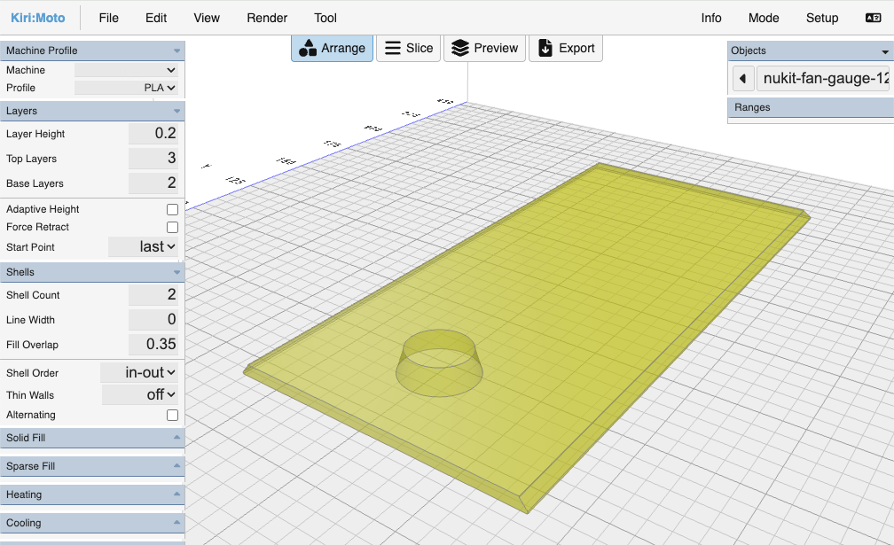 Sliding door laid out in the slicer