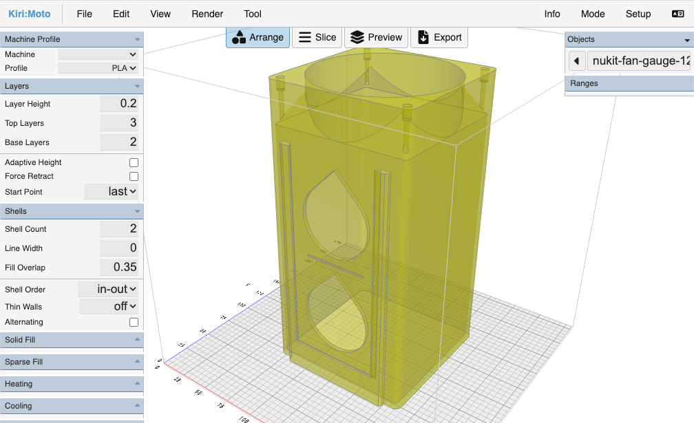 Plenum laid out in the slicer