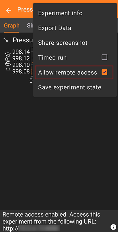 phyphox Remote Access enabled