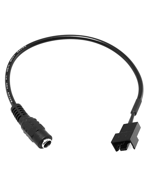 An adapter cable from a DC barrel jack to a PC fan connector.