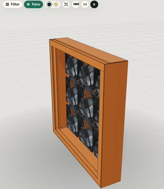 Front filter view of a panel-style purifier: a single filter framed in the box face.